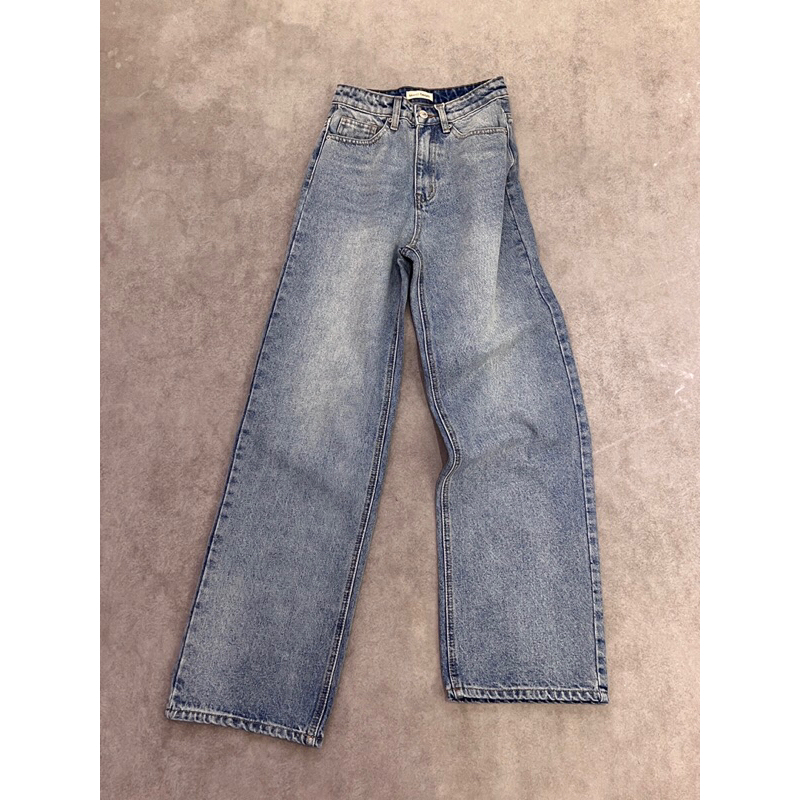 QUẦN JEANS SUÔNG RỘNG VỪA LƯNG CAO - XANH NHẠT
