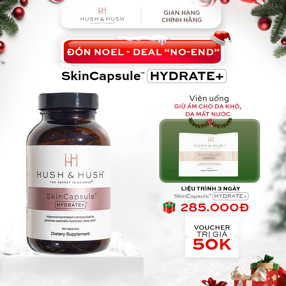 Viên Uống Cấp Nước, Giữ Ẩm Cho Da Khô, Da Mất Nước - HUSH & HUSH SkinCapsule Hydrate+ 60 Viên