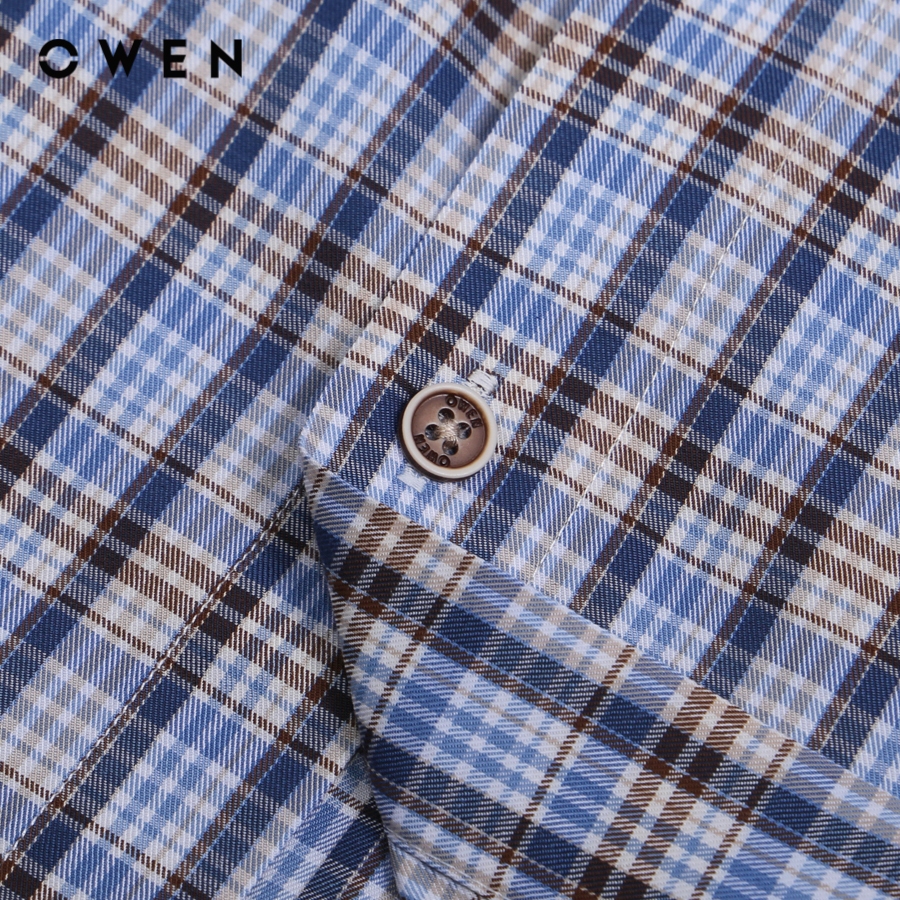 OWEN - Áo sơ mi ngắn tay Body Fit màu Nâu Xanh chất liệu Bamboo - AB230623NT