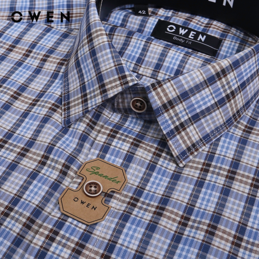 OWEN - Áo sơ mi ngắn tay Body Fit màu Nâu Xanh chất liệu Bamboo - AB230623NT
