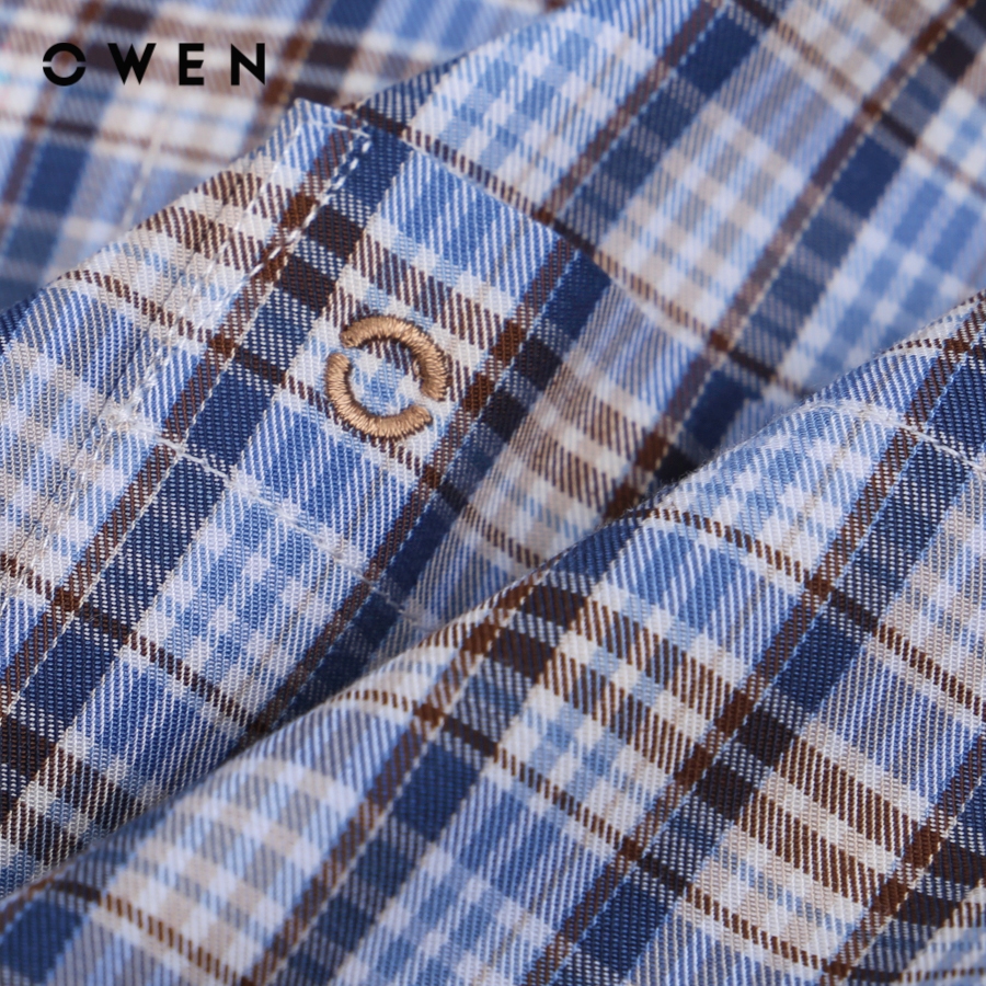 OWEN - Áo sơ mi ngắn tay Body Fit màu Nâu Xanh chất liệu Bamboo - AB230623NT