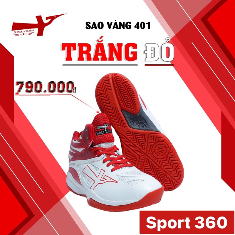 Giày bóng chuyền Sao Vàng 401 cổ cao nam nữ cày sân bê tông, tặng tất Asics dệt kim 2 lớp