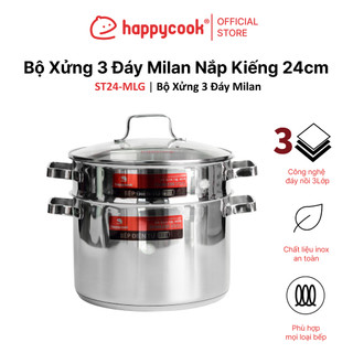 Bộ Xửng 3 Đáy Milan Nắp Kiếng 24cm HAPPYCOOK, ST24-MLG