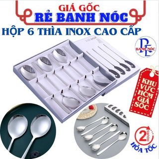 Hộp 6 thìa inox , muỗng inox cán dài cao cấp bền đẹp sang trọng - muỗng cà phê , thìa dài uống trà , muỗng ăn cơm