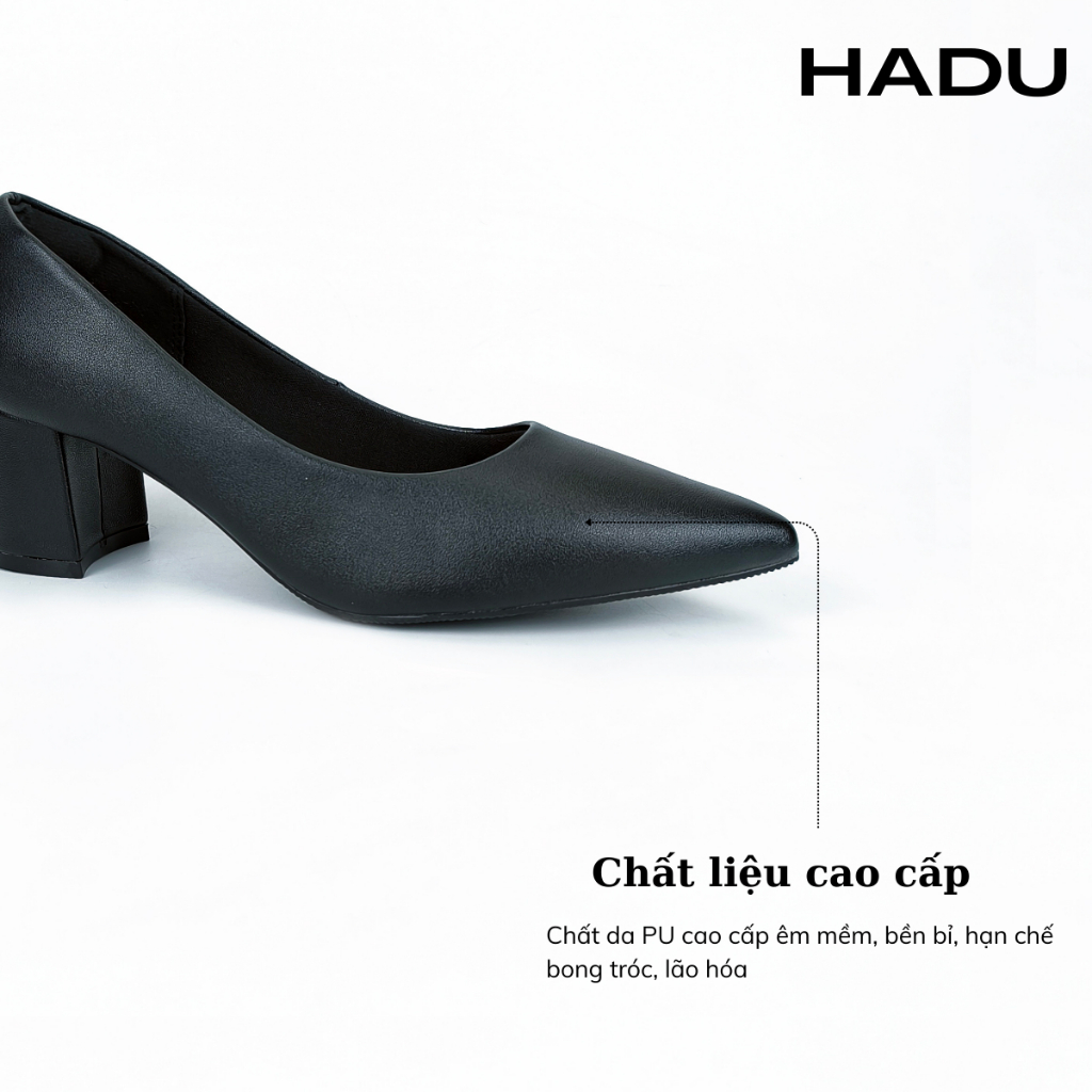 Cao Gót Công Sở 5P Mũi Nhọn Giày Gót Vuông Bít Mũi HADU M5101 Êm Mềm Bảo Hành 24T