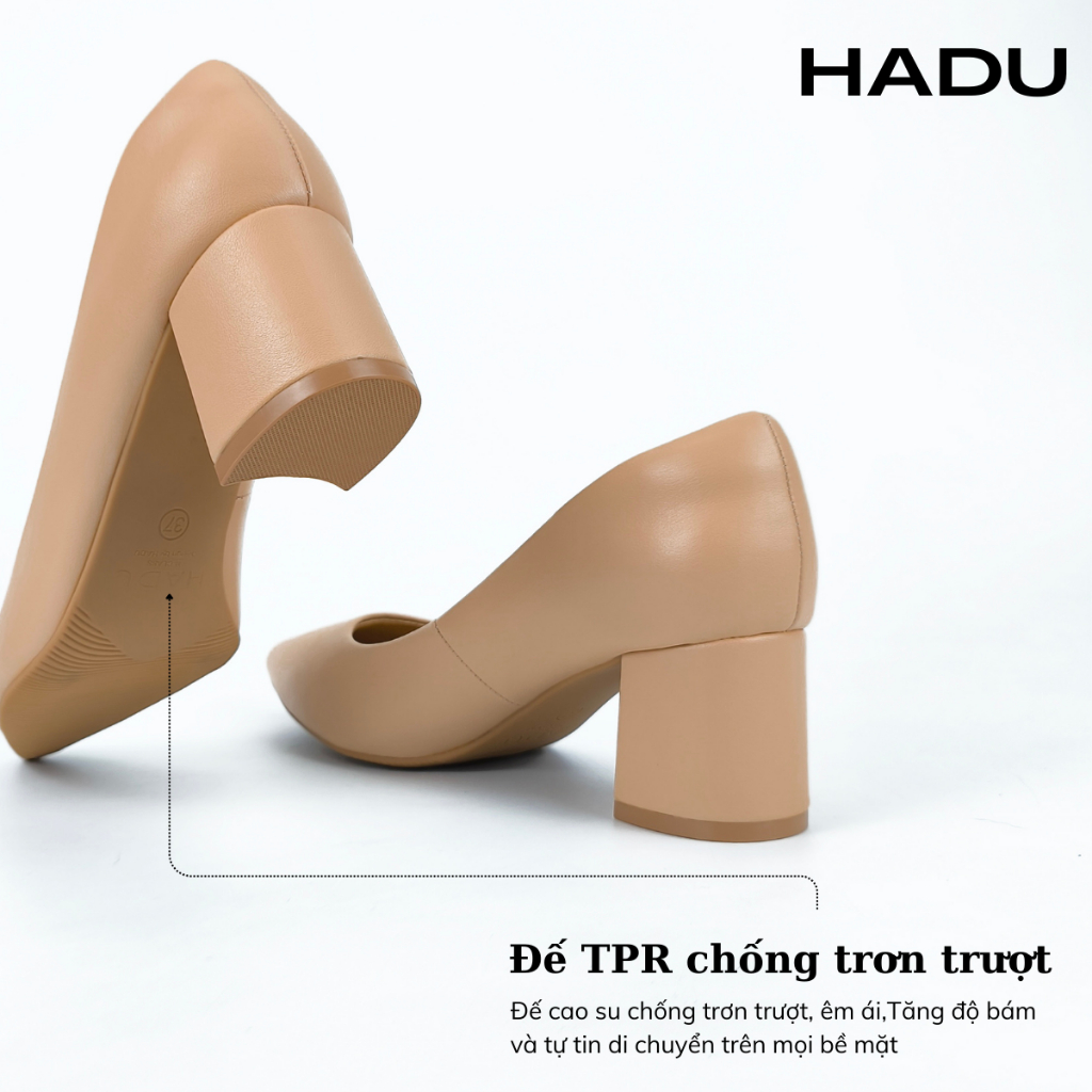 Cao Gót Công Sở 5P Mũi Nhọn Giày Gót Vuông Bít Mũi HADU M5101 Êm Mềm Bảo Hành 24T