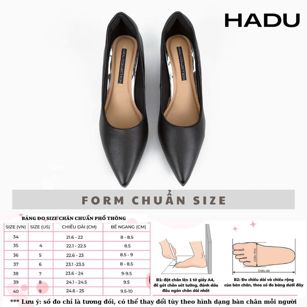 Cao Gót Công Sở 5P Mũi Nhọn Giày Gót Vuông Bít Mũi HADU M5101 Êm Mềm Bảo Hành 24T