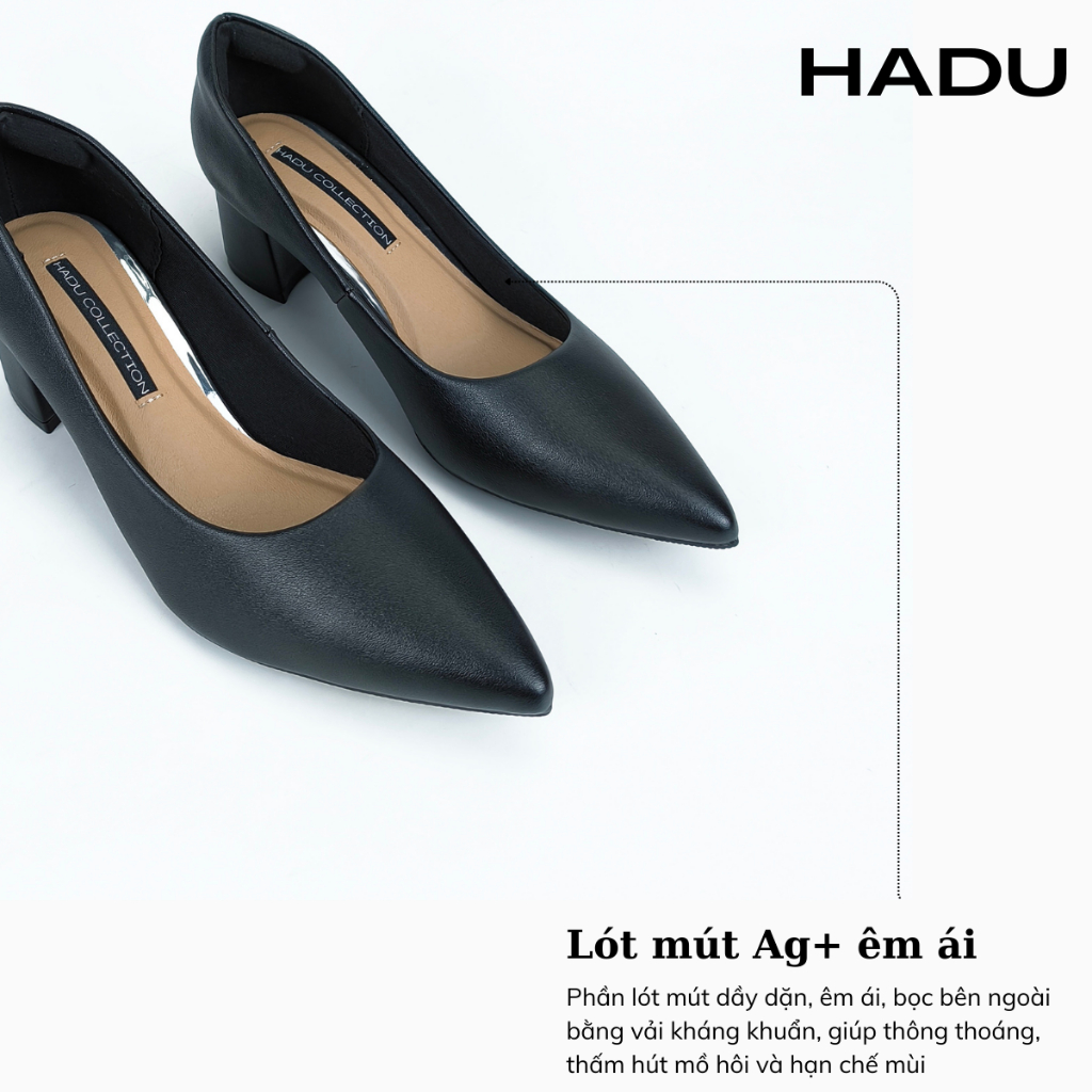 Cao Gót Công Sở 5P Mũi Nhọn Giày Gót Vuông Bít Mũi HADU M5101 Êm Mềm Bảo Hành 24T