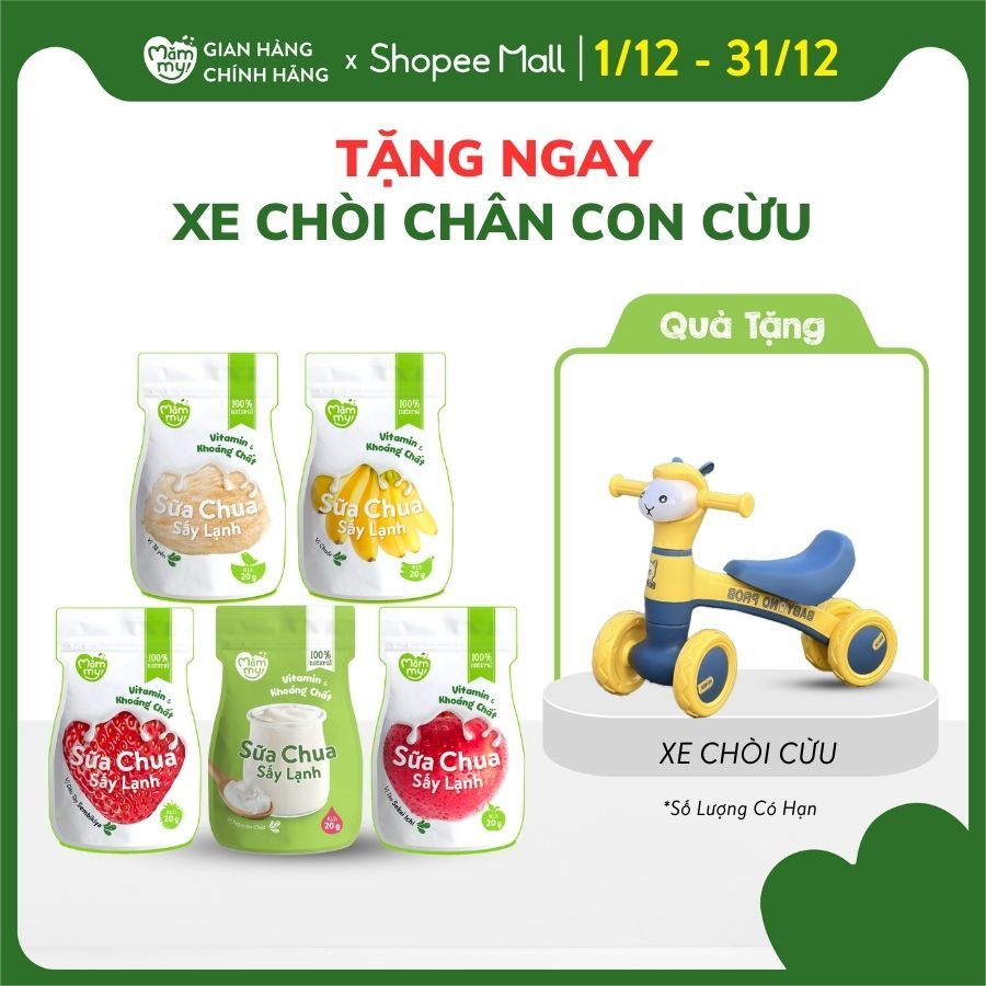 Sữa chua sấy lạnh Mămmy 5 vị: Tổ yến, Táo, Dâu, Chuối và Nguyên bản, chống hóc, bổ sung vitamin cho bé từ 6 tháng tuổi
