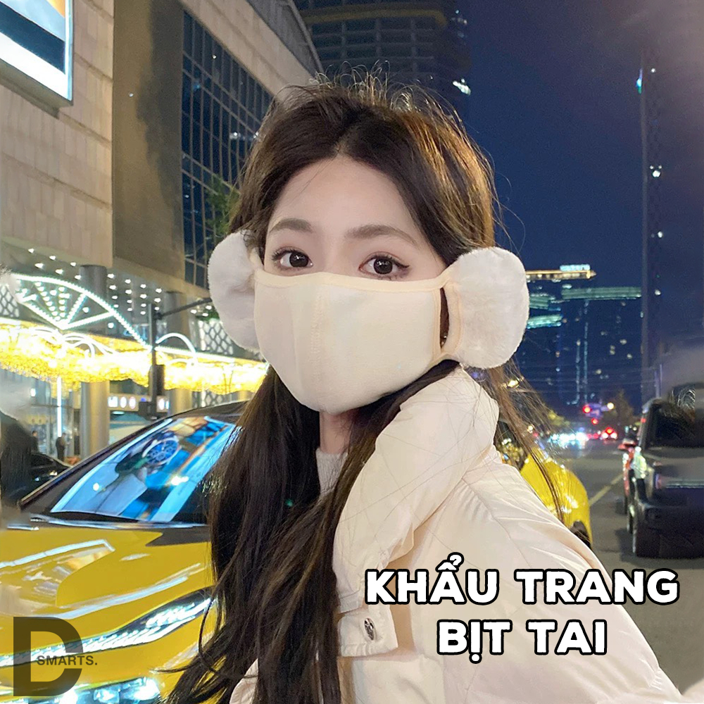 Khẩu trang bịt tai vải lông cừu giữ ấm chống bụi mịn, khẩu trang vải bảo vệ tai ủ ấm chống gió lạnh mùa đông