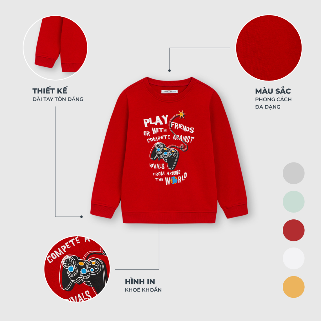 Áo nỉ bé trai CANIFA dài tay cổ tròn in hình 2TW23W011