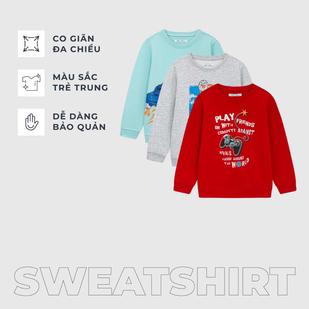 Áo nỉ bé trai CANIFA dài tay cổ tròn in hình 2TW23W011