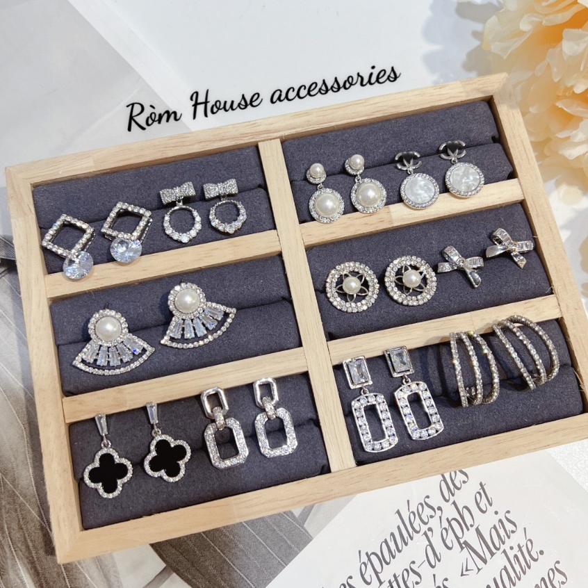 Khuyên Tai Nữ Hợp Kim Cao Cấp Chui Bạc S925 ROMHOUSE Đính Đá 05