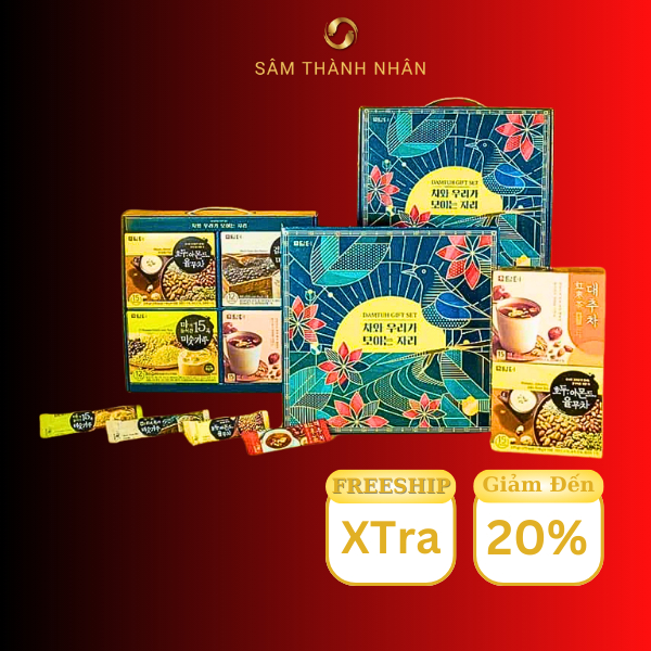 Gift Set 4 Hộp Trà Hoa và Bột Ngũ Cốc Damtuh Hàn Quốc