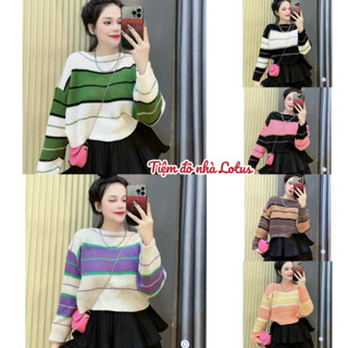 Áo len lông thỏ nữ phối sọc nổi bật mặc thu đông, giáng sinh noel, tết siêu xinh - Tiệm đồ nhà Lotus