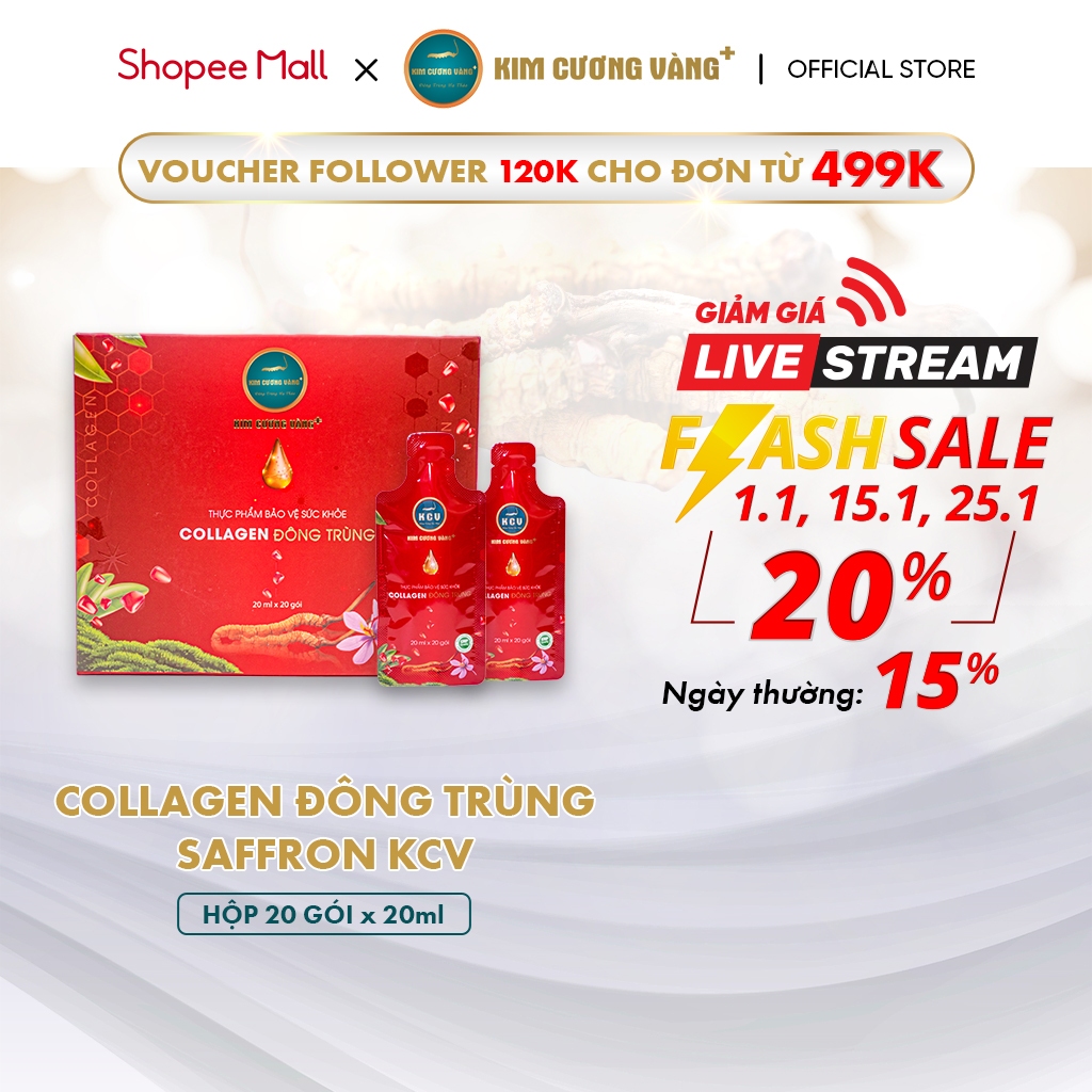 Collagen Đông Trùng Hạ Thảo Saffron Royal Dưỡng Da Kim Cương Vàng Hộp 20 gói