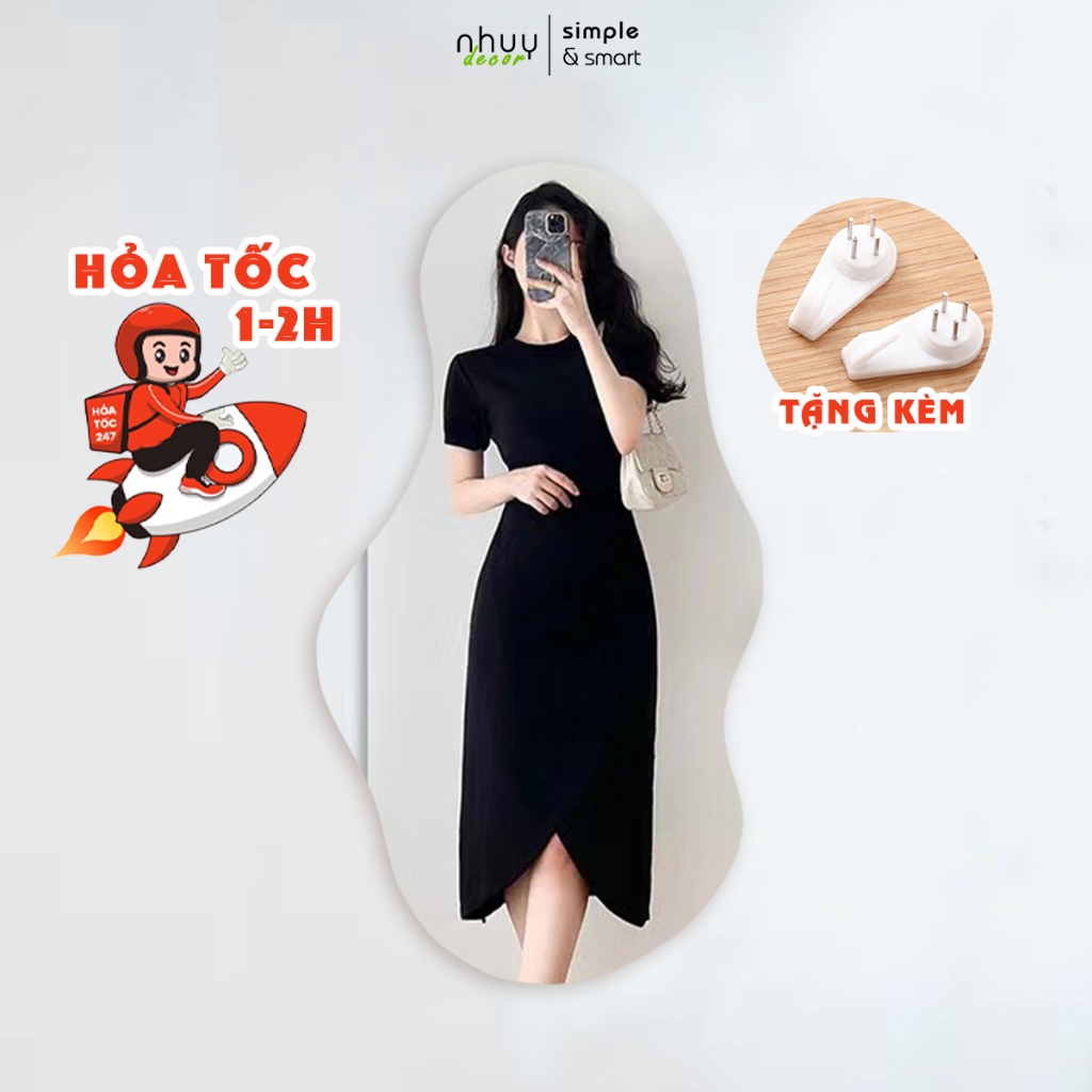 Gương soi toàn thân hạt đậu [Hỏa tốc] gương mây treo tường toàn thân kính dày chất gương sáng cao cấp 70x40cm