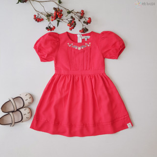V125 Váy Cotton Trẻ Em Xinh House Màu Đỏ Thêu Hoa