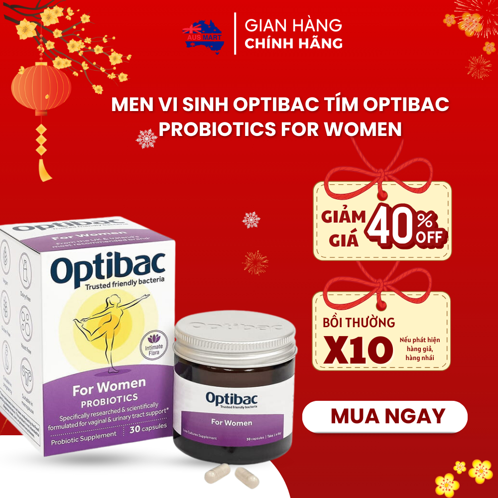 Men vi sinh Optibac tím Optibac Probiotics For Women, UK (30/90 viên) giảm viêm phụ khoa cho phụ nữ