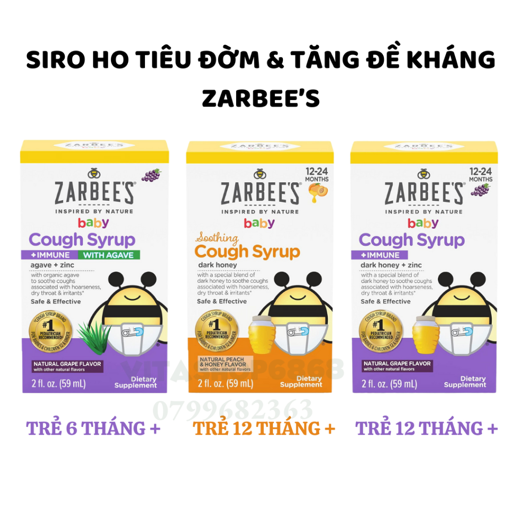 Zarbee's Natural Baby Cough Syrup - Siro Ho Tiêu Đờm, Tăng Đề Kháng + Kẽm Zinc Cho Trẻ Sơ Sinh 59ml