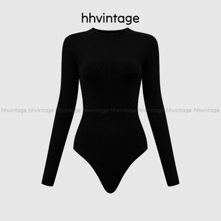 Áo bodysuite nữ cổ tròn tay dài chất thun tăm lụa dày dặn ôm body I Hhvintage