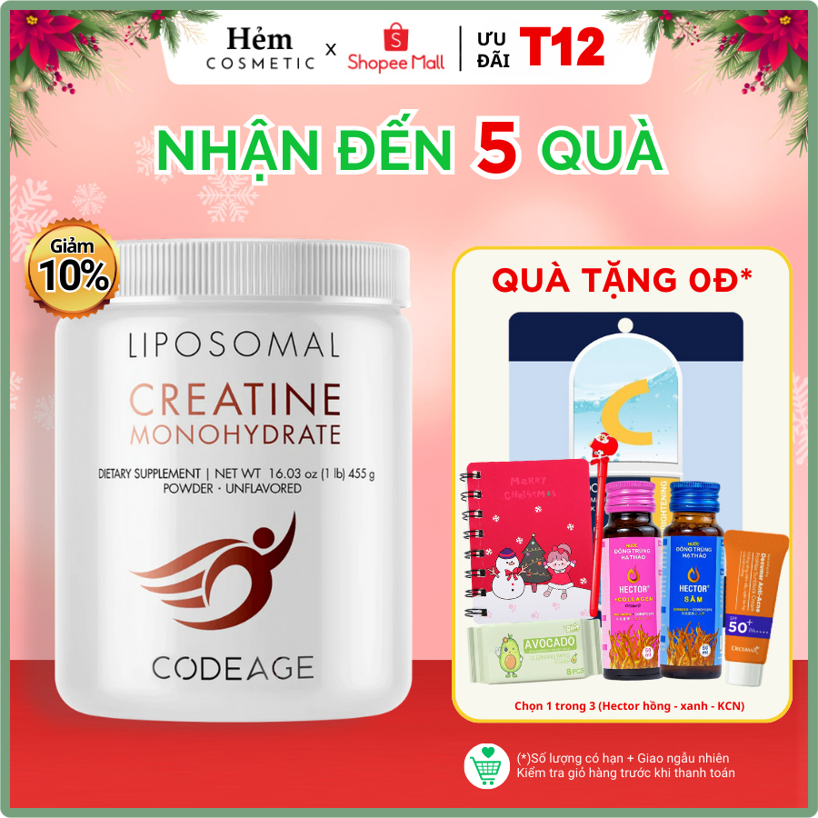 Viên uống nâng cao thể lực, tăng cường chức năng não Codeage Liposomal Creatine Monohydrate 455g