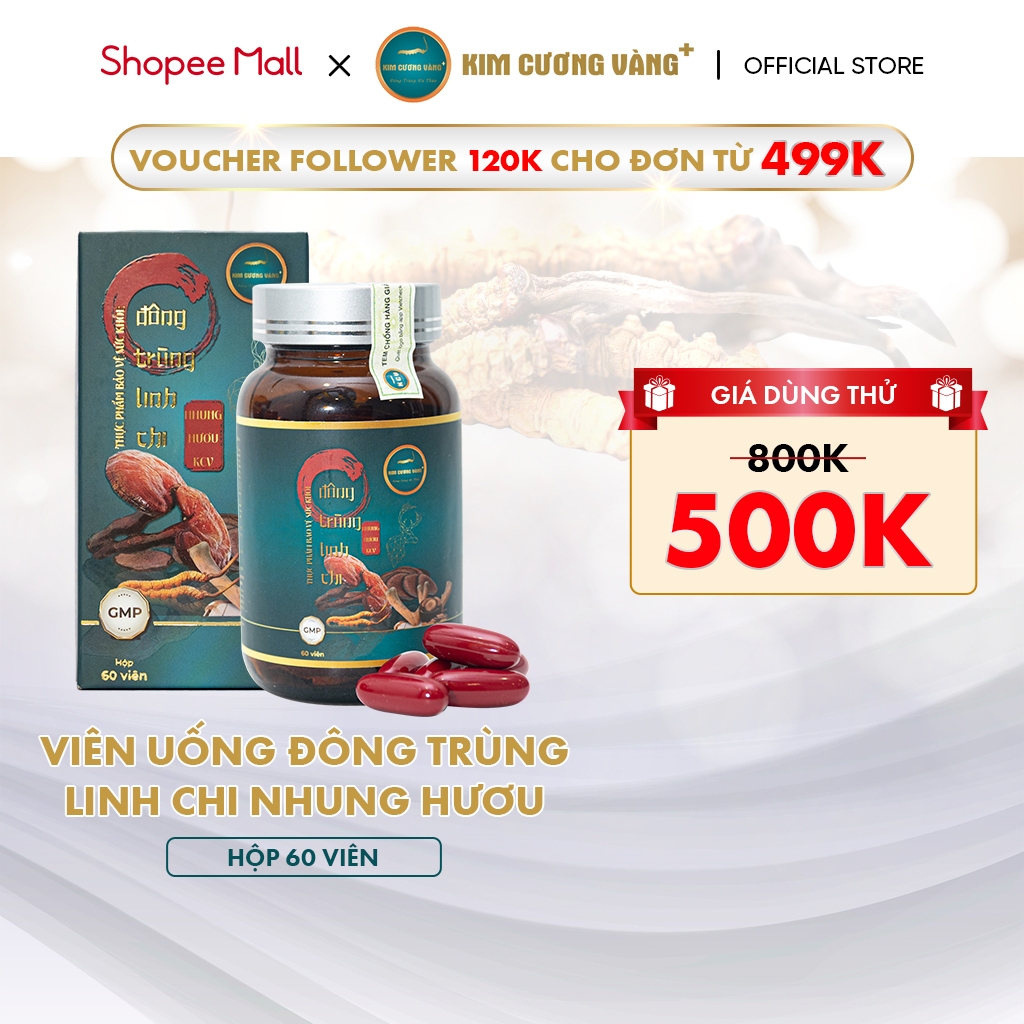 Đông Trùng Hạ Thảo Linh Chi Nhung Hươu Kim Cương Vàng Tăng đề kháng giảm suy nhược Hộp 60 viên uống