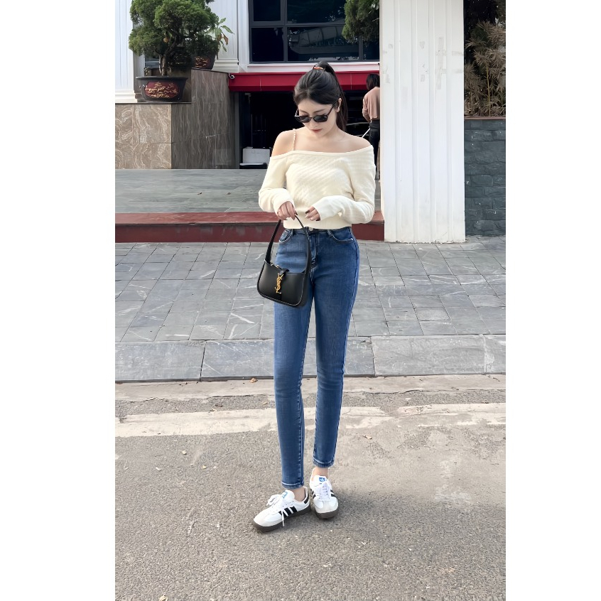 Quần jean nữ lót lông hoạ tiết trơn , có túi phom ôm bo sát tôn dáng