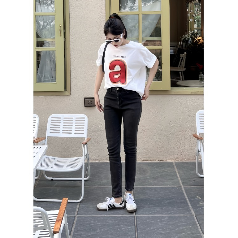 Quần jean nữ lót lông hoạ tiết trơn , có túi phom ôm bo sát tôn dáng