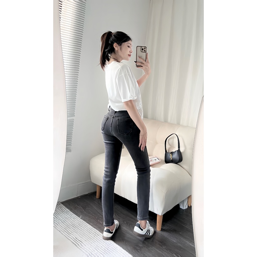 Quần bò lót nỉ hot trend Quảng Châu Cao Cấp Form Ôm Co Giãn