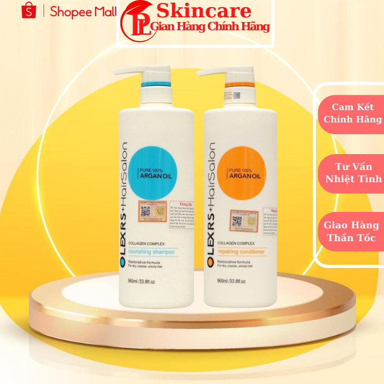 Cặp Dầu Gội Xả Olexrs Argan Oil Collagen Hair Salon 960ml 500ML chính hãng phục hồi Tóc Khô Hư Tổn giảm gẫy rụng