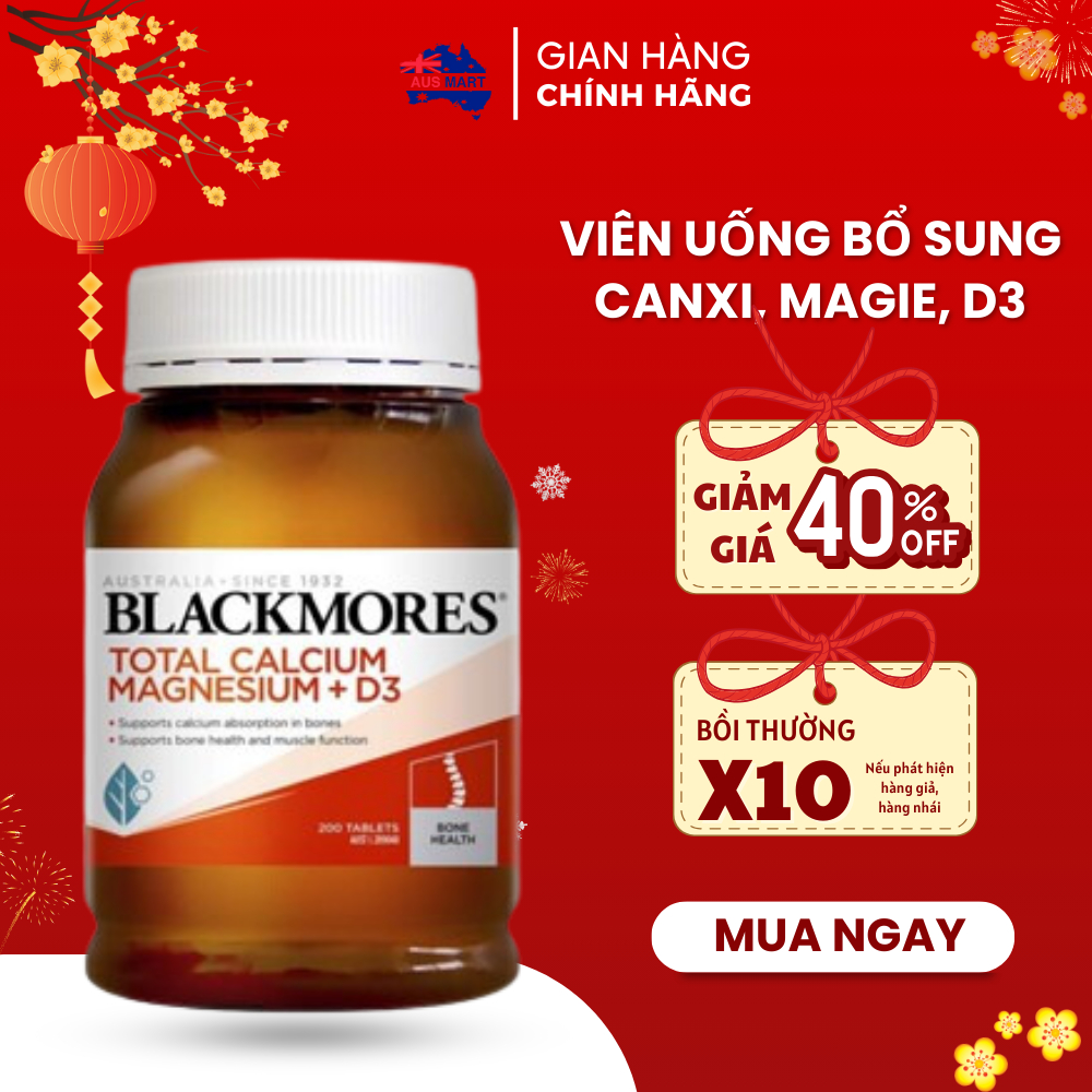 Bổ sung canxi d3 hỗ trợ xương khớp Blackmores Total Calcium & Magnesium + D3 của Úc 200 viên