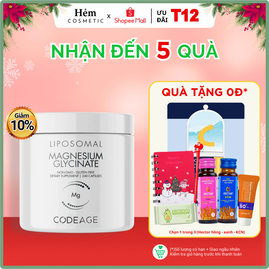 Viên uống cải thiện chức năng hệ thần kinh Codeage Liposomal Magnesium Glycinate 240 viên