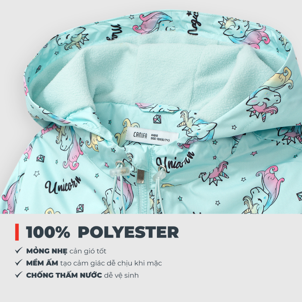 Áo khoác gió bé gái CANIFA hai lớp có lót nỉ in họa tiết 1OT23W007