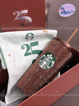 Starbucks thailand ly đính đá copper bling rhinestone 25th anniversary