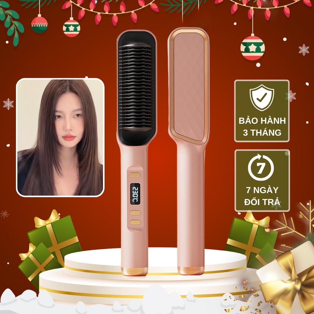 Lược điện ion âm chải thẳng tóc, uốn duỗi tự nhiên, Lược điện cao cấp mẫu mới 2023 chống bỏng, màn LCD hiển thị nhiệt độ