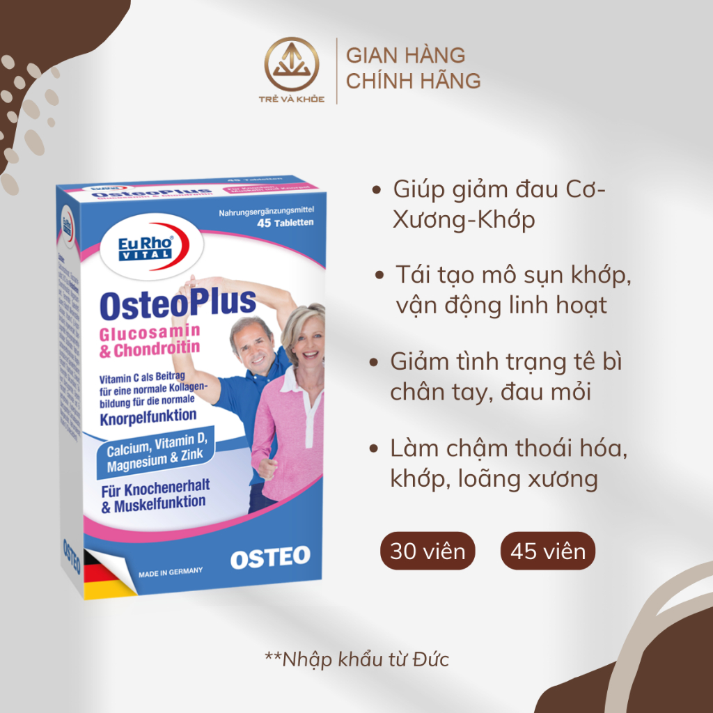 Viên uống bổ xương khớp EuRho Vital OsteoPlus - Hộp 45 viên