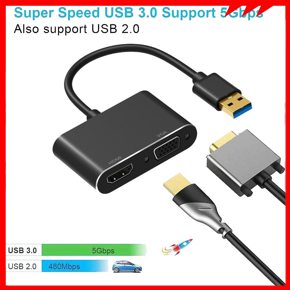 Cáp chuyển USB sang HDMI và Vga 2 in 1 có audio từ máy tinh sang màn hình