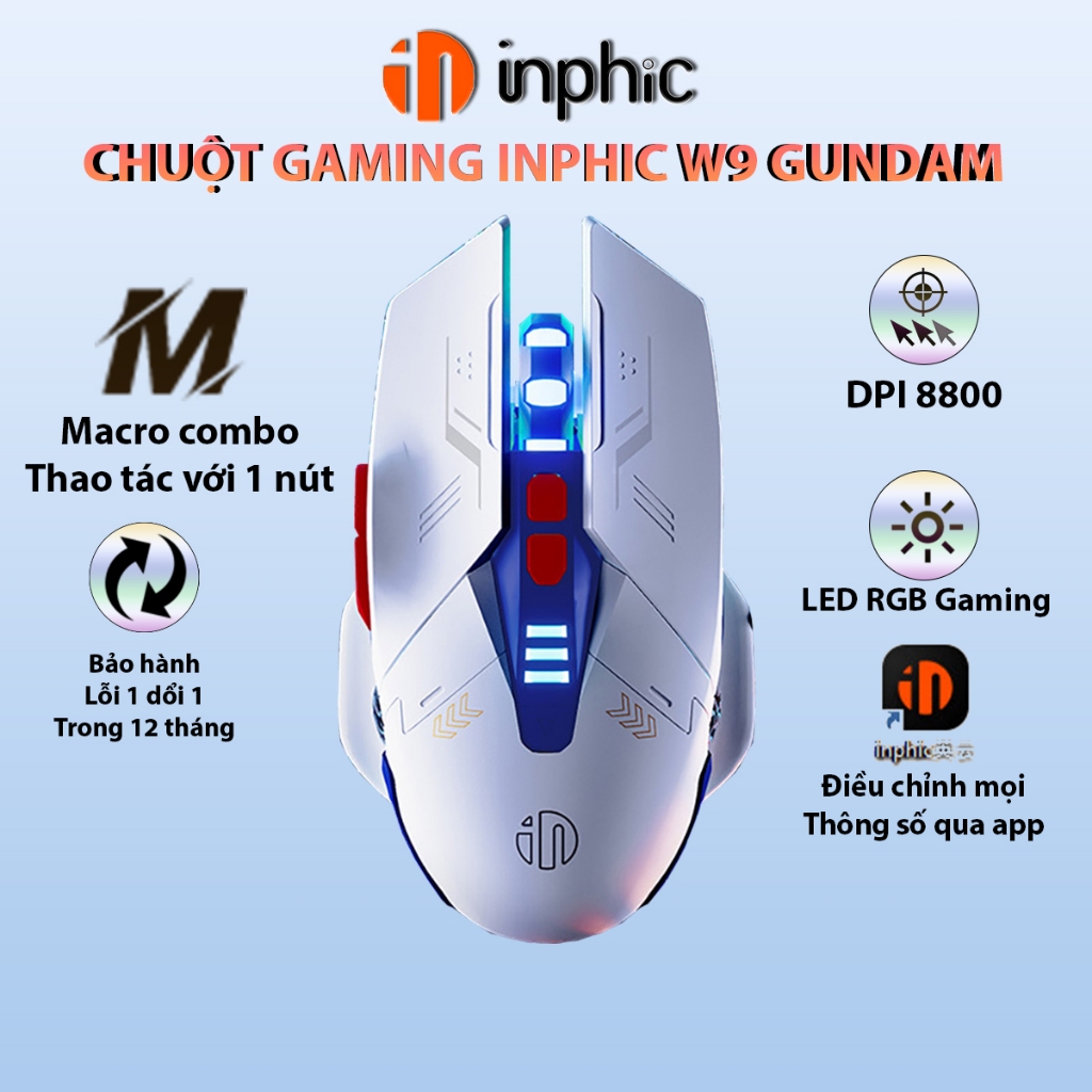 Chuột gaming máy tính có dây Yindiao INPHIC W9 GUNDAM click silent chống ồn DPI 4000 cho gamer và dân văn phòng
