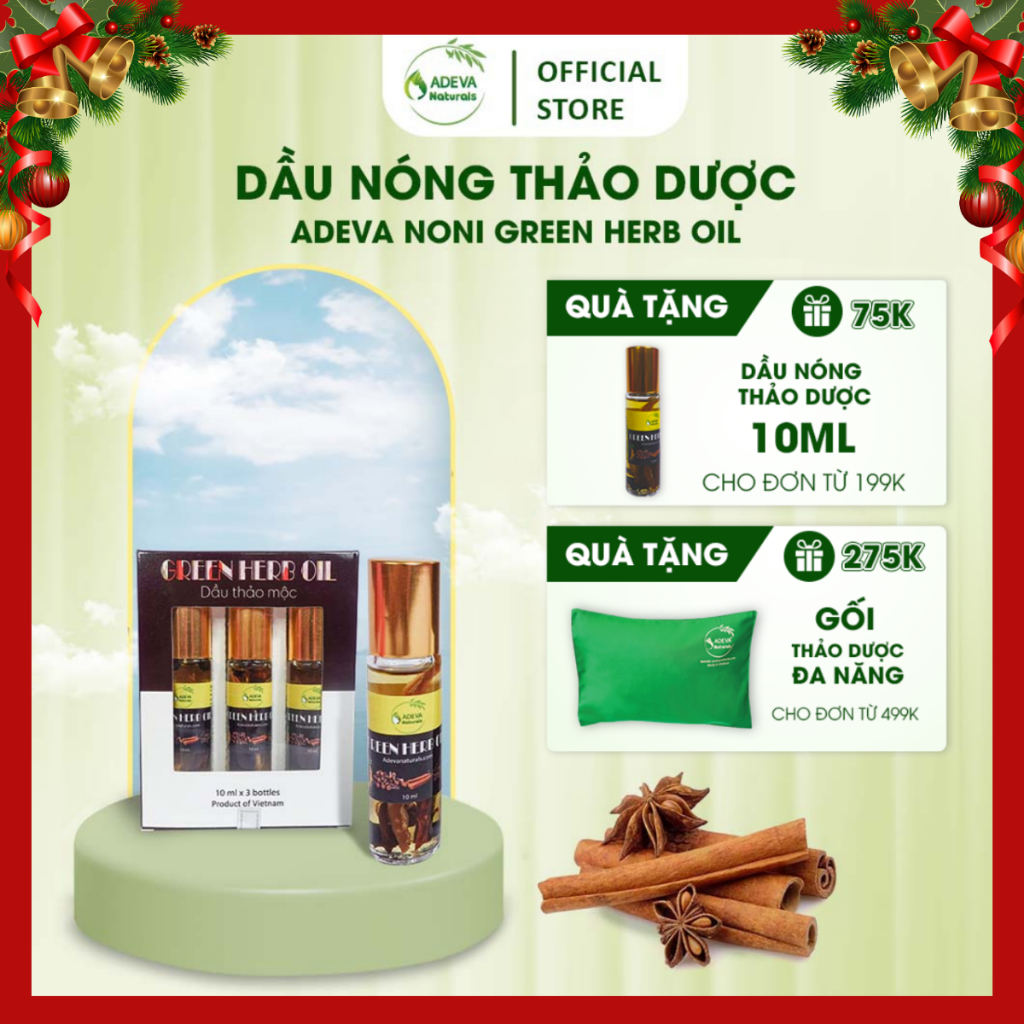 Dầu Nóng Thảo Mộc ADEVA Naturals Green Herb Oil 10ml Giảm Sưng, Trật Gân, Vết Bầm Và Ngứa