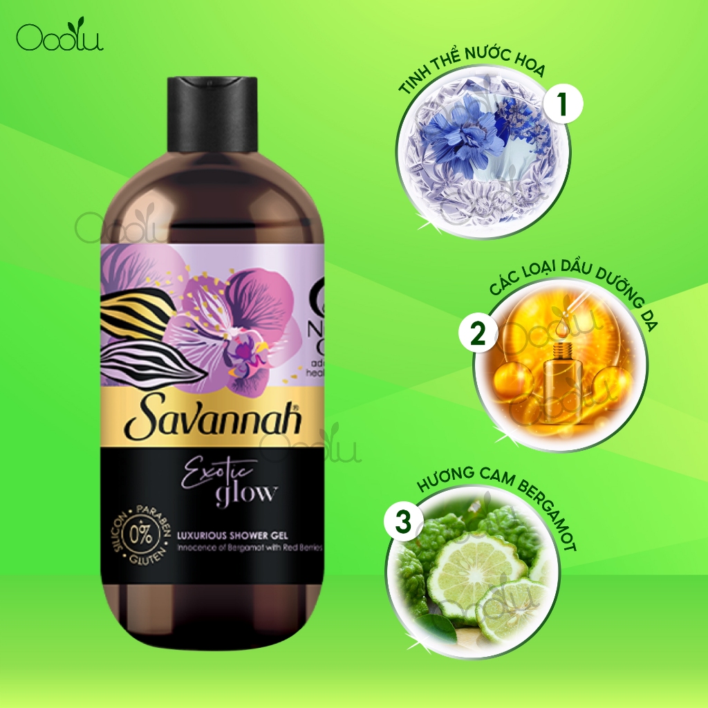 Sữa tắm nước hoa dưỡng da Savannah lưu hương lâu ngăn ngừa lão hóa 500ml