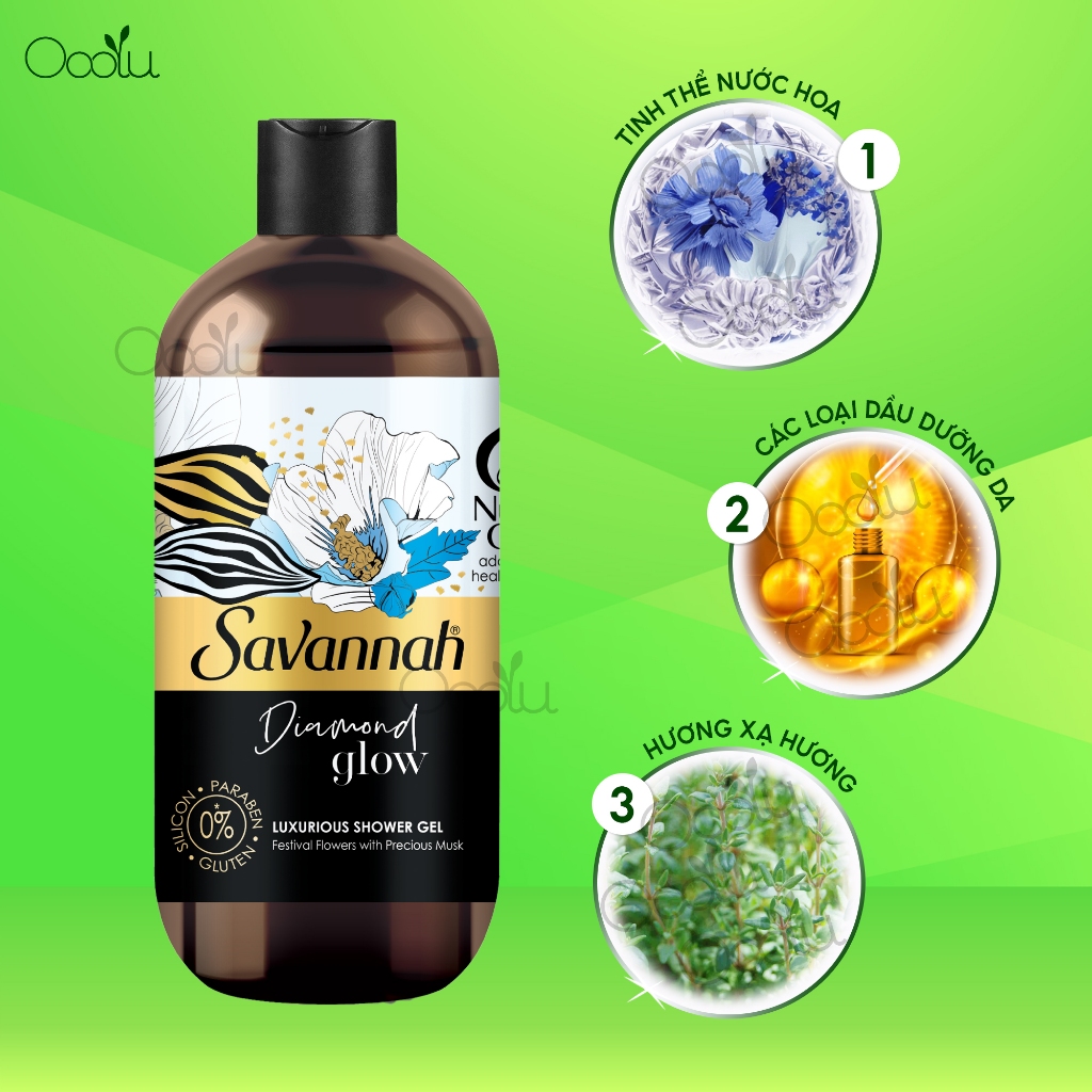 Sữa tắm nước hoa dưỡng da Savannah lưu hương lâu ngăn ngừa lão hóa 500ml