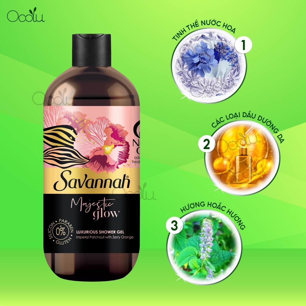 Sữa tắm nước hoa dưỡng da Savannah lưu hương lâu ngăn ngừa lão hóa 500ml