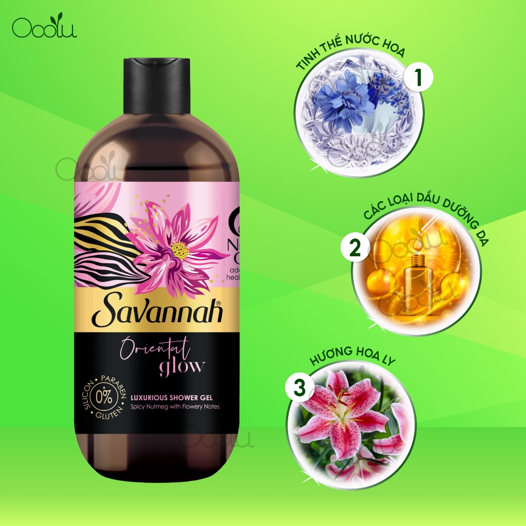 Sữa tắm nước hoa dưỡng da Savannah lưu hương lâu ngăn ngừa lão hóa 500ml