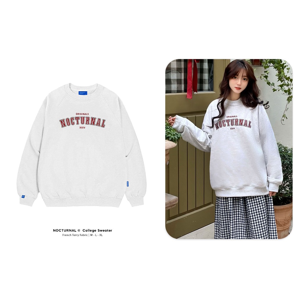 Áo Sweater NOCTURNAL College Sweater Nỉ Chân Cua Cotton 100% Unisex Local Brand