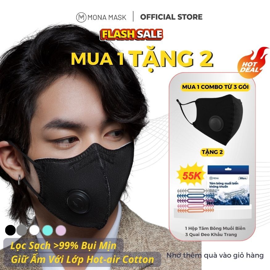 Khẩu Trang Bảo Hộ Mona Mask N99 Có Van Thở Chống Nắng Dễ Thở Với 6 Lớp Lọc Công Nghệ Nano Có Thể Tái Sử Dụng