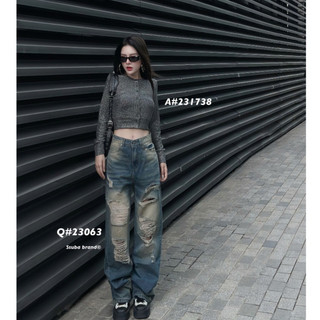 Quần jean ống suông loang rách, quần bò ống rộng rách RETRO cá tính năng động QCCC LuciK Shop QD0050