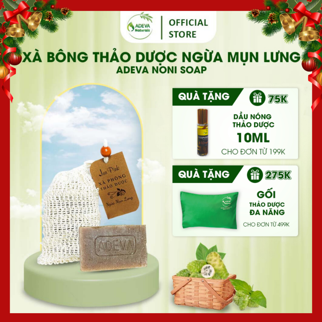 Xà Phòng Thảo Dược Ngừa Mụn Lưng ADEVA NONI Giảm Mụn Lưng An Toàn Cho Mọi Loại Da - Tặng Kèm Túi Vải 110g