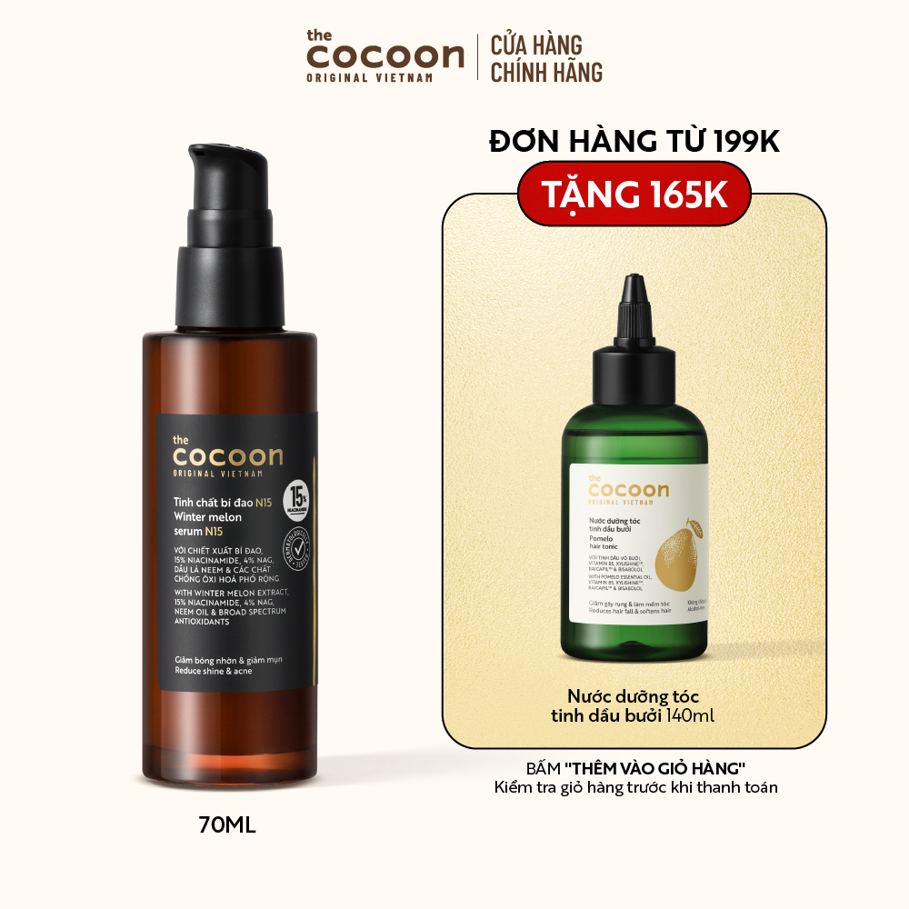 Tinh chất bí đao N15 (serum) với 15% niacinamide giảm bóng nhờn và giảm mụn Cocoon 70ml
