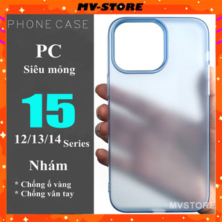 Ốp lưng điện thoại PC cứng siêu mỏng màu xanh nhám chống vân tay trong suốt cho 15 14 13 Pro MAX 14 Plus 12 Pro MVSTORE